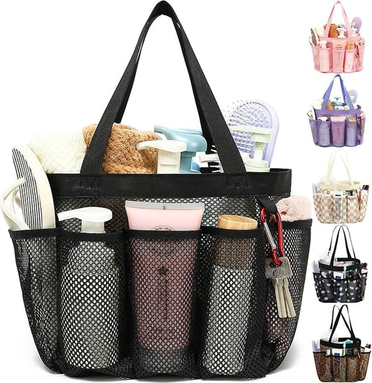 Fammart Mesh Shower Caddy Portable for College Dorm Room Essentials, 8-Pocket Large Shower Basket Tote Bag with 2 Handles for Toiletry, Bathroom, Beach, Camp, Gym