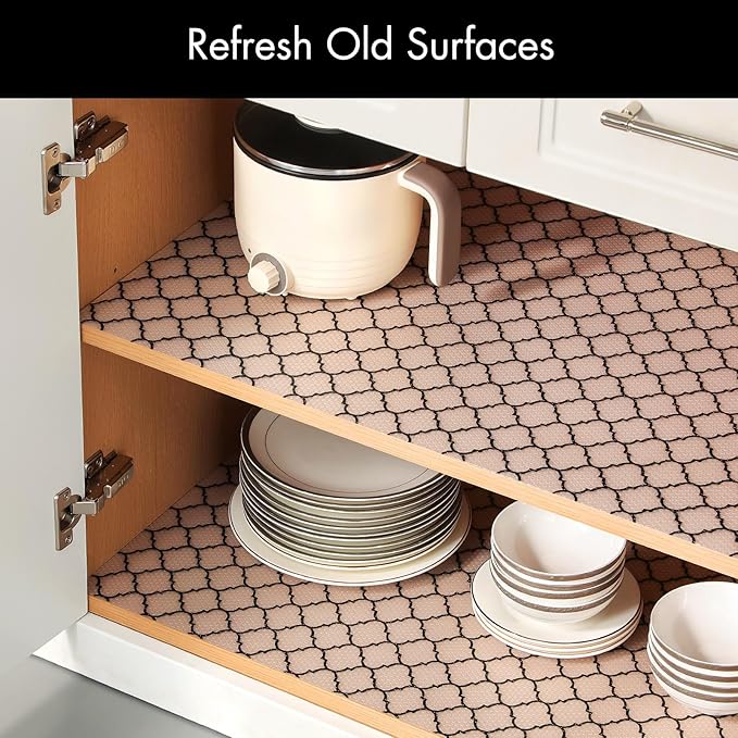 Cooyes Shelf Liner, Non-Adhesive Drawer and Cabinet Liner, EVA Washable Oil-Proof Shelf Paper for Kitchen Cabinets, Refrigerator, Storage, Desks with Modern Pattern