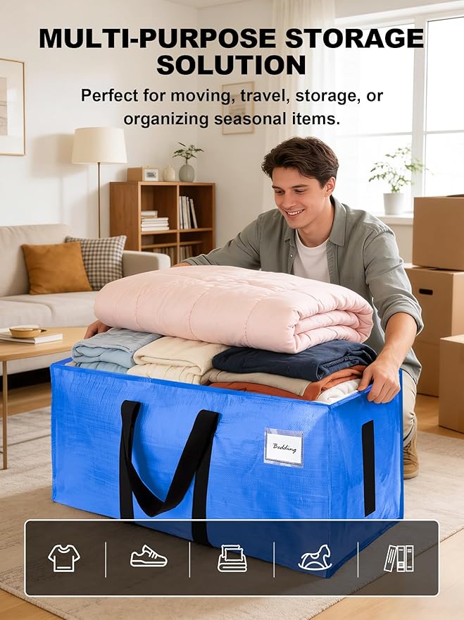 HOMESURE Supports 200lbs Heavy Duty Moving Bags - Strong Zipper & Wrap-Around Handles - Water-Resistant Storage Totes, Durable Alternative to Moving Boxes - 4 Pack - Sky Blue
