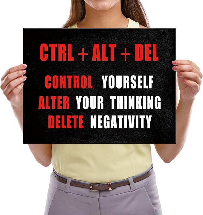 Pyradecor Black Red and White Motivational CTRL+ALT+DEL Classroom Positive Quotes Inspirational Poster Canvas Prints Wall Art for Office Living Room Home Decorations