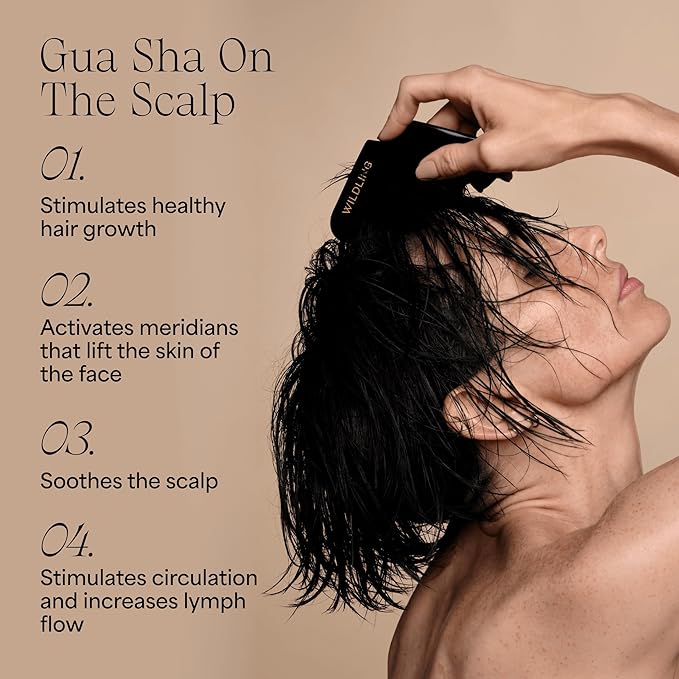 WILDLING Empress Gua Sha Stimulating Scalp Massager Comb I Scalp Scrubber for Hair Growth + Deep Scalp Cleansing I Patented Design Crafted with 100% Authentic Bian Stone