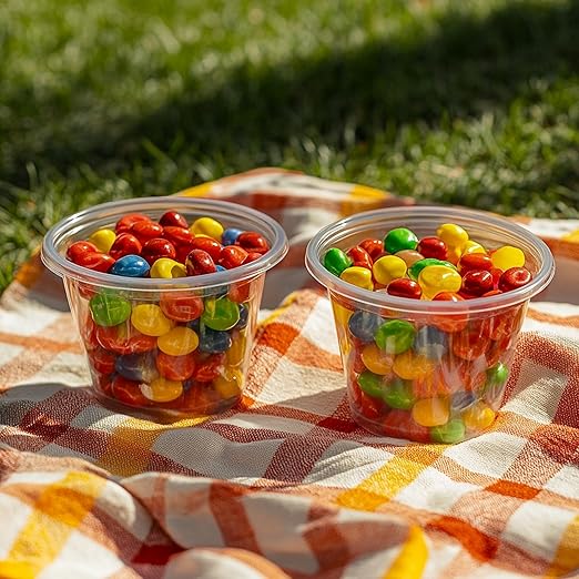 TashiBox Plastic Portion Cups with Lids [5.5 oz-100 Sets] Souffle Cups, Jello Shot Cups, Condiment Sauce Containers For Sampling, Sauce, Snack or Dressing