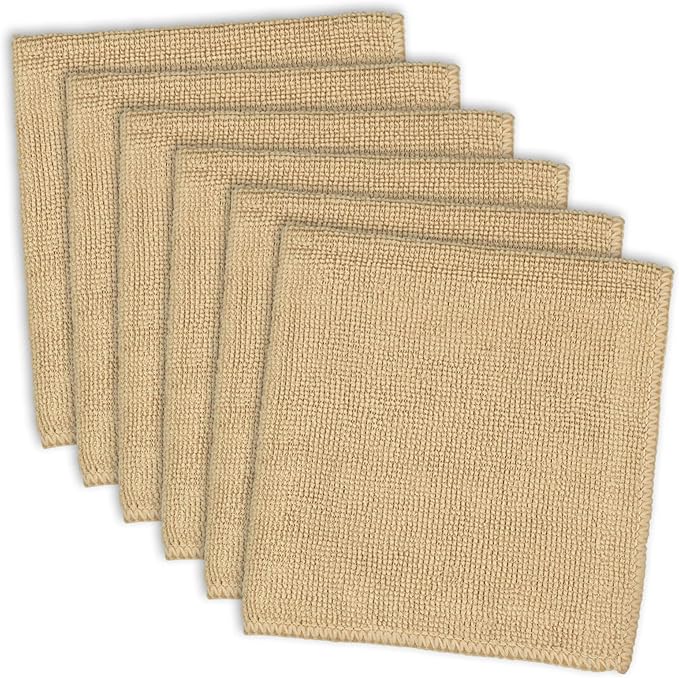 DII Cleaning Collection Soft Highly Absorbent Microfiber, Dishcloth Set, 12x12, Taupe, 6 Piece