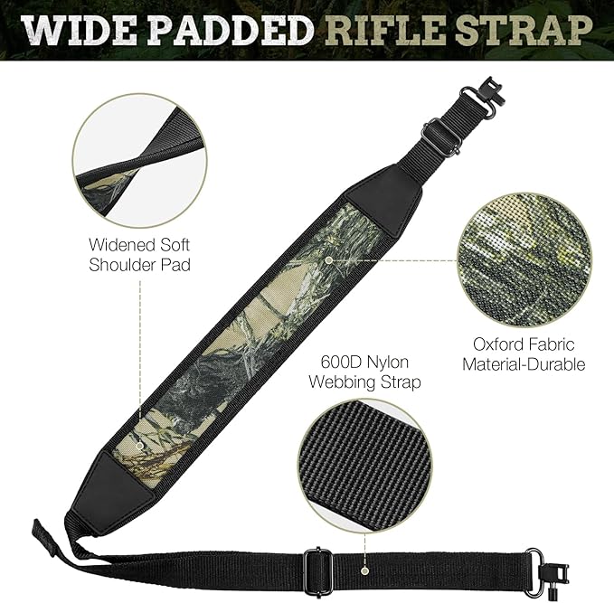 EZshoot Two Point Sling with Swivels, Comfortable Neoprene Padded, Length Adjustable Shoulder Strap for Outdoors