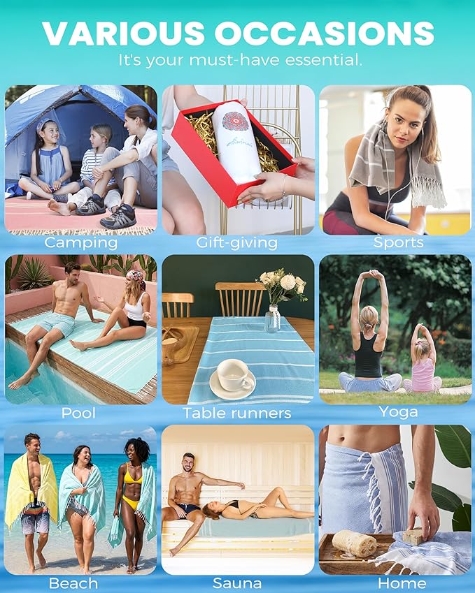 Antfuny 2 Packs Turkish Beach Towels Vacation Essentials Quick Dry Sand Free Oversized Bath Pool Swim Towel Extra Large XL Big Blanket Adult Travel Cruise Accessories Must Haves Clearance Stuff