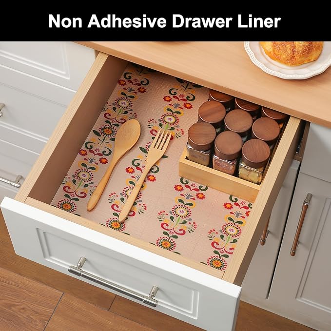 Cooyes Shelf Liner – Non-Slip Cabinet & Drawer Liner for Kitchen – Non-Adhesive Waterproof Shelf Paper with Modern Pattern – Durable EVA Cabinet Mat – Easy to Cut (Sunflower,11.8" W x 236" L)