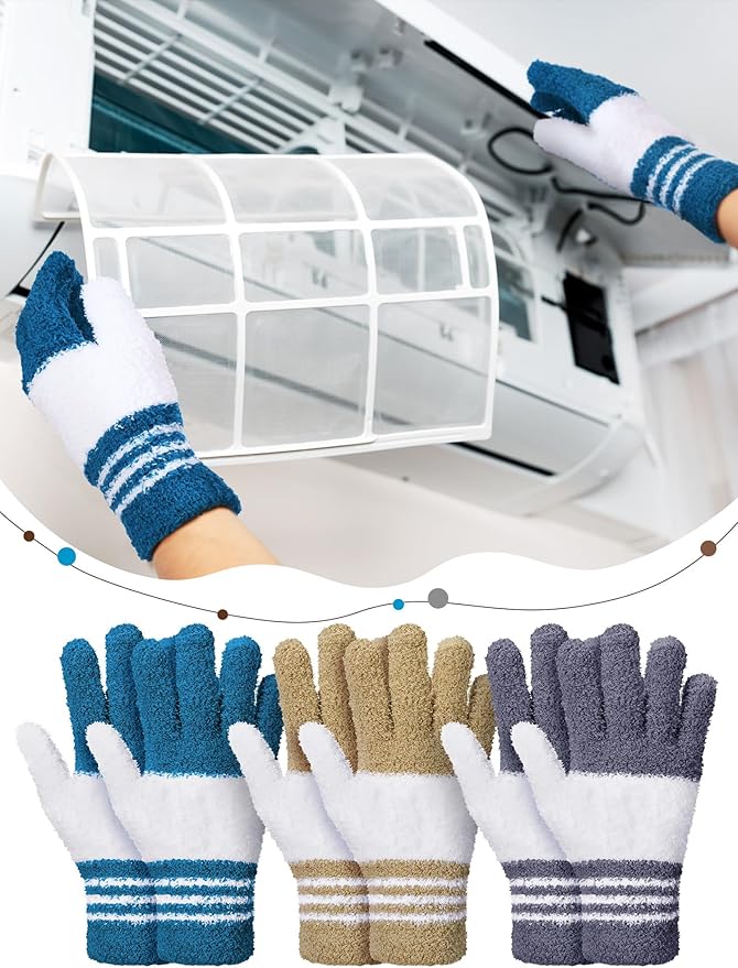 Patelai 3 Pairs Microfiber Plant Dusting Gloves Leaf Cleaning Gloves for Indoor Plants, Blinds, Furniture, House (Small, Dark Blue, Gray, Khaki, White)