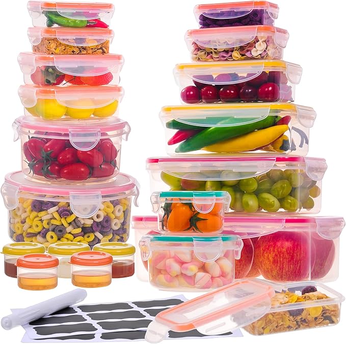 38 Pcs Large Food Storage Containers - 85 oz to Small Container Stackable Kitchen Storage Bowls Sets - BPA Free Leak-Proof Plastic Food Storage Containers with Lids Airtight - Microwave Freezer Safe