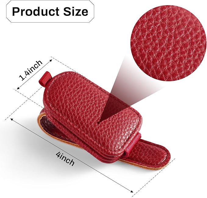 SINGARO Sunglasses Holder for Car, Leather Magnetic Buckle Sun Visor Sunglass Clip, Ticket Card Storage Glasses Clip, Car Interior Accessories for Men and Women (Red)