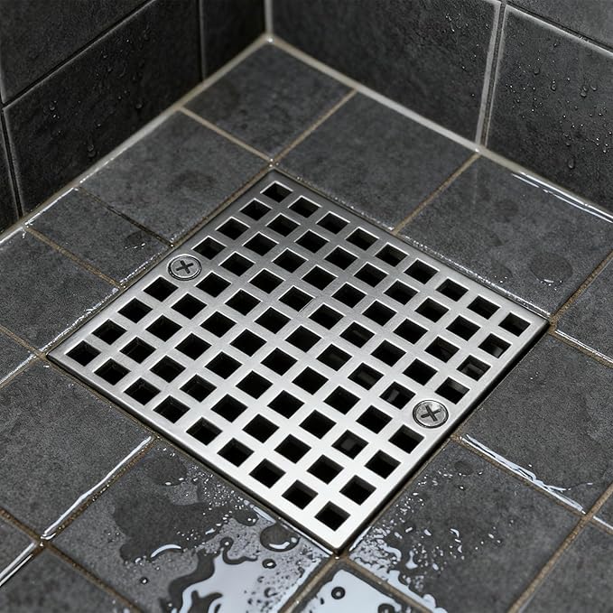 4" Matte Silver Shower Drain Cover, 304 Stainless Steel Square Floor Drain Cover Replacement, Drain Strainer and Hair Catcher for Showers, Bathrooms, and Sinks