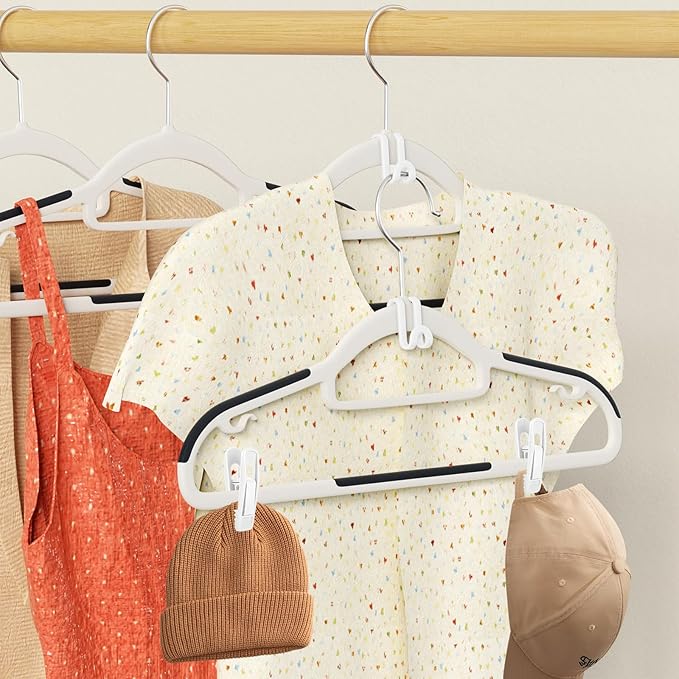Tinfol White 60pc Clothes Hanger Connector Hooks and 20pc Hanger Clips, Stackable Space Saving Hook - Hangers Finger Clips, Hangers Organizer Accessories for Closet Organizers