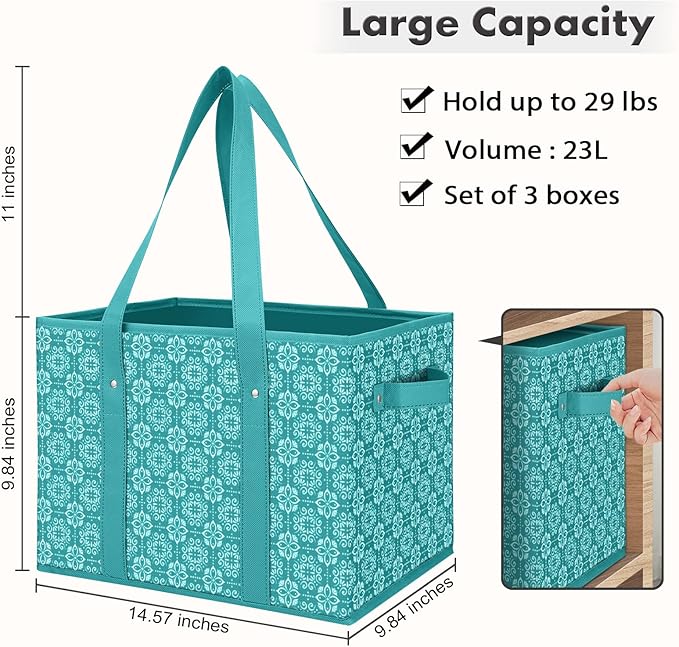 WISELIFE Reusable Grocery Bags 8 Pack, Large Grocery Tote Bag Water Resistant Shopping Bags Foldable Grocery Bag for Clothes, Shoes and Picnic, Green