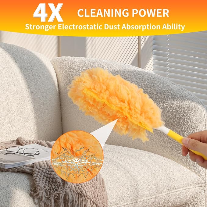 360° Heavy Duty Duster Refills for Swiffer Dusters, Multi-Surface Larger Size Duster with 4X Microfibers, Disposable Duster Refills Kit for Cleaning, Unscented, 36 Pack & 1 Handle