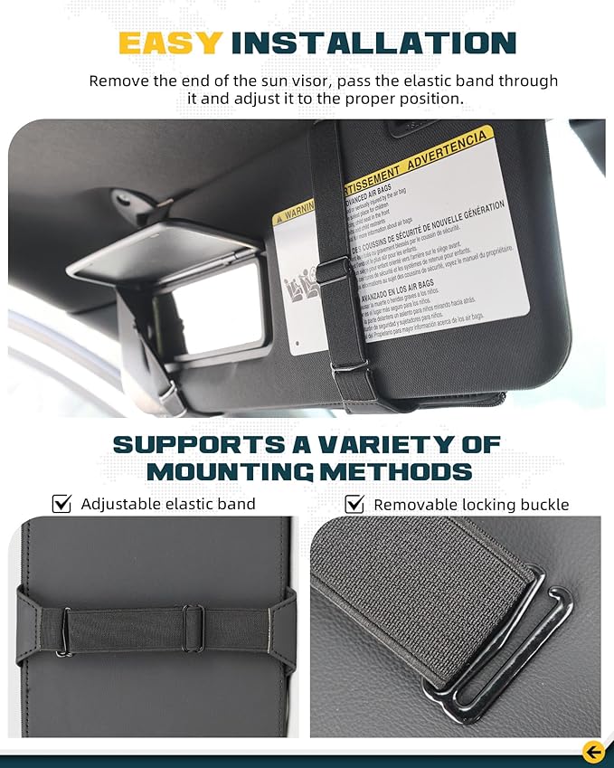 Car Sun Visor Organizer Premium Leather Storage Bag with Magnetic Sunglass Pocket, Extra-Large Zippered Compartment & Anti-Slip Mesh Pocket Sun Visor Organizer for Trucks, SUVs & Cars