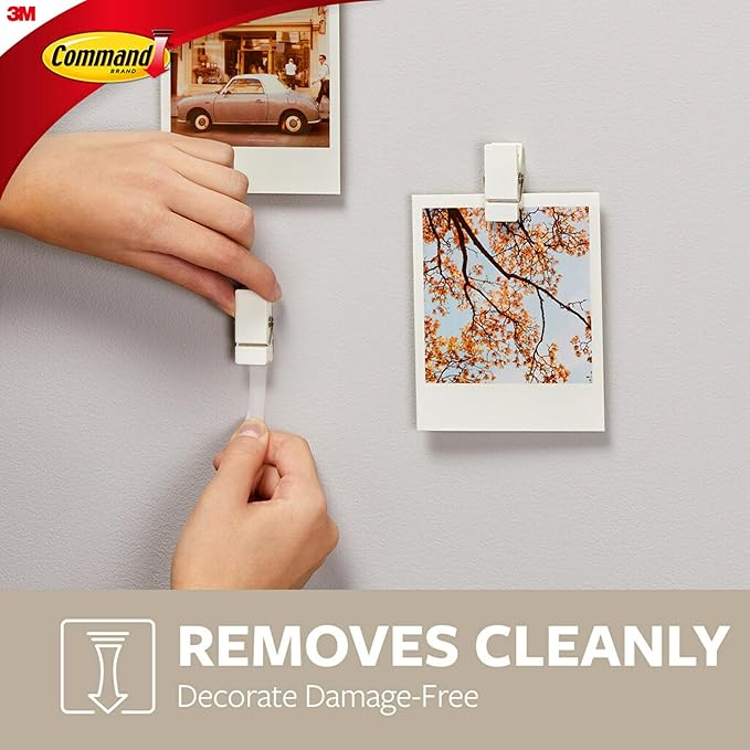 Command Spring Clips 2-Pack (16 Clips + 24 Adhesive Strips), White – Damage-Free Hanging of Photos, Notes, Lightweight Decorations, and Office Organization – No Tools Required