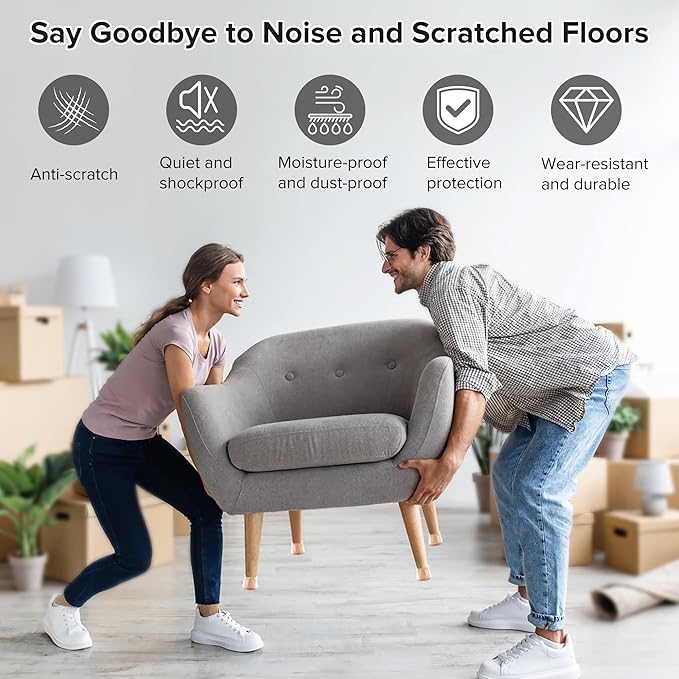 Violibar Upgraded Silicone Chair Leg Floor Protectors for Hardwood Floors, Furniture Sliders, Felt Bottom Furniture Pads, Round&Square Cap Covers to Prevent Scratches and Reduce Noise, Transparent, 24pcs