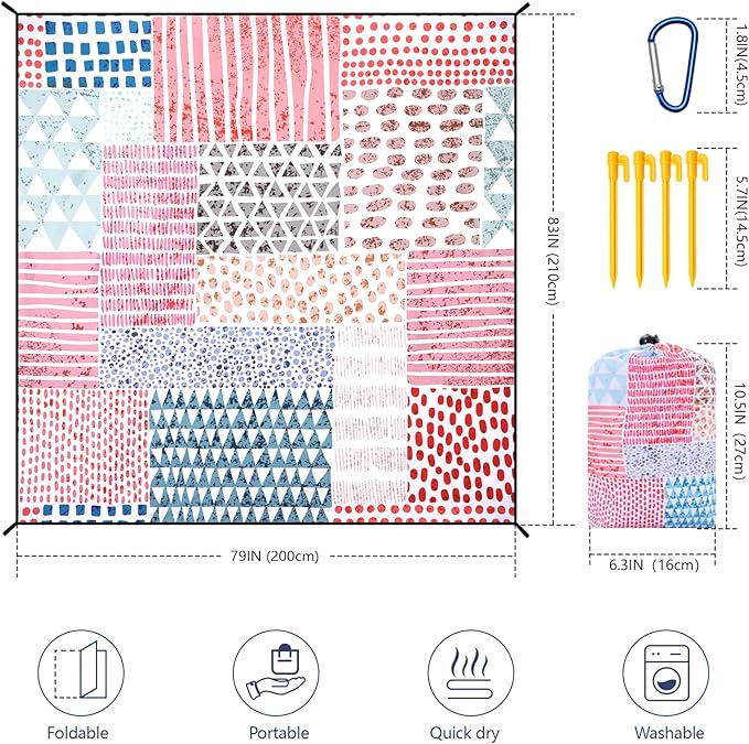 Beach Blanket Waterproof Sandproof Extra Large Beach Mat 79" X 83"/120"x108" for 1-8 Adults Quick Drying Durable Outdoor Picnic Mat for Beach Travel Camping Hiking