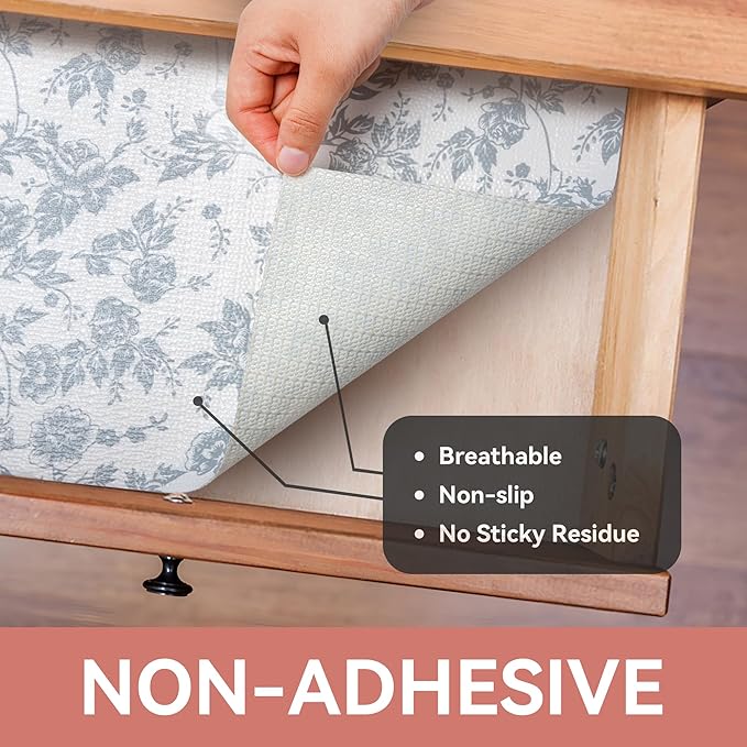 RAY STAR Shelf Liner, Non Adhesive Silver Floral Kitchen Cabinet Liner for Pantry Drawer Vanity, Non Slip, Shelf Liners for Kitchen Cabinets Cupboard 18 Inch x 8 FT (10 Rolls) Signature Delivery