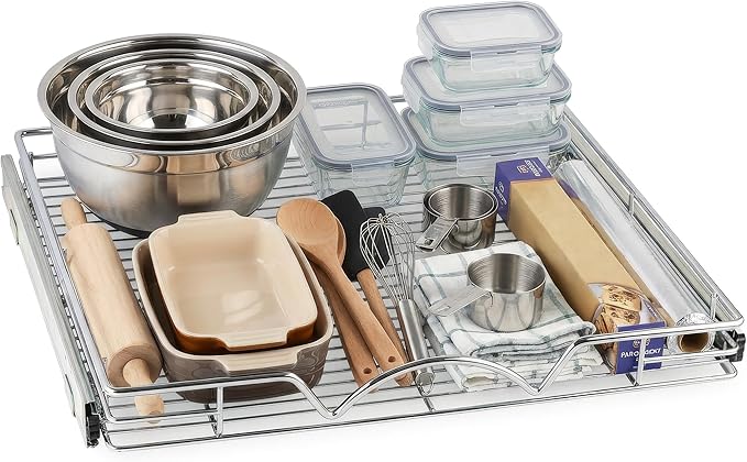 HOLDN' STORAGE Pull Out Cabinet Organizer - Heavy Duty Steel with Smooth Slide-Out Drawers, Chrome Finish - 20" W x 17" D Basket, Fits 21.25" Cabinet Opening
