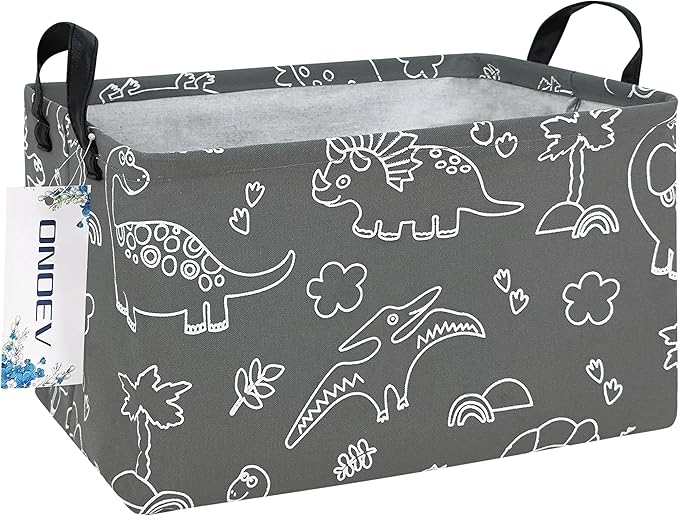 Rectangular Dinosaur Basket Waterproof Storage Bin Gift Box Children's Toy Organizer Box Room Decoration Basket (Gray Line Dinosaur)