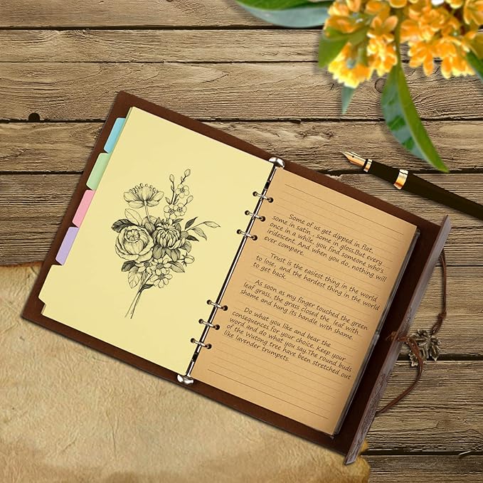 A5 Refill Paper, Planner Inserts for A5 Binder Budget Planner Journals Notebook, 6 Ring Loose Leaf Lined Paper with Binder Dividers, 240 Pages (A5, Light Brown Paper)