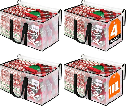Clear Moving Bags Heavy Duty Extra Large, Moving Supplies with Reinforced Handle and Double Zipper, Storage Bags for Moving Essential, Packing Bags Alternative to Moving Box(4 Packs, Clear)