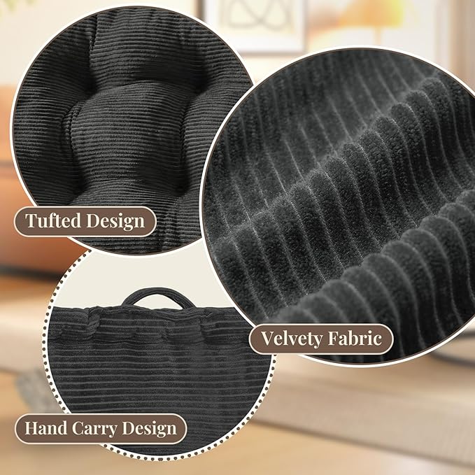 Wellsin Square Floor Pillows for Adults Kids - Meditation Floor Pillow Seating Cushion - Tufted Floor Cushion with Shredded Foam & Velvet Cover, 1 Pack, 20x20 Inch, Gray