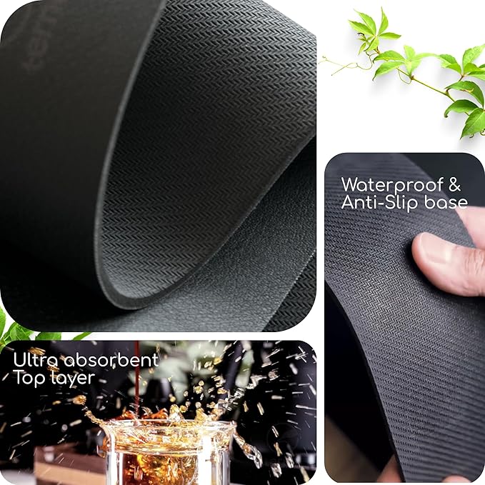 Ternal - Coffee Mat – 19x12 Inch Wet Bar Mat for Countertop | Absorbent, Quick-Dry Dish Drying Pad with Non-Slip Rubber Back | Fits Under Coffee-Maker, Espresso Machine, Dish Rack