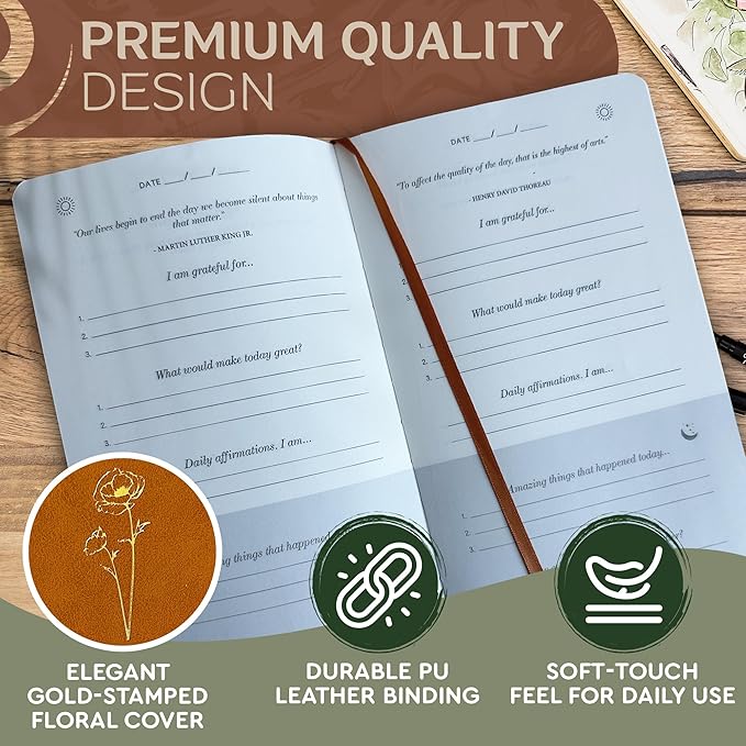 Gratitude Journal for Women and Men - With Writing Prompts for Self Care, Improvement and Manifestation - Daily Wellness and Guided Mental Health - 5 Minutes a Day - Inspirational to Practice Self Love and Reflection