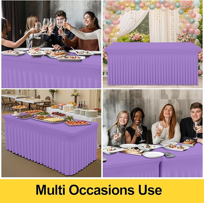 Smiry Spandex Tablecloth, Elastic Fitted Stretch Tablecloth for 8FT Rectangle Tables, Waterproof Washable Table Cover Skirt for Outdoor, Wedding, Banquet & Parties (Lavender, 96Lx30Wx30H Inch)