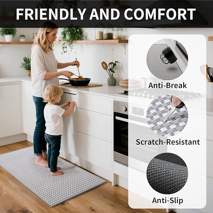 YDKGL Kitchen Mat Kitchen Rugs Sets of 2 PCS Non Slip Washable, Super Absorbent Soft Braided Kitchen Mats for Floor, Rubber Backing Comfort Standing Kitchen Sink Mat Runner Rug, Gray 17"x28"+17"x59"