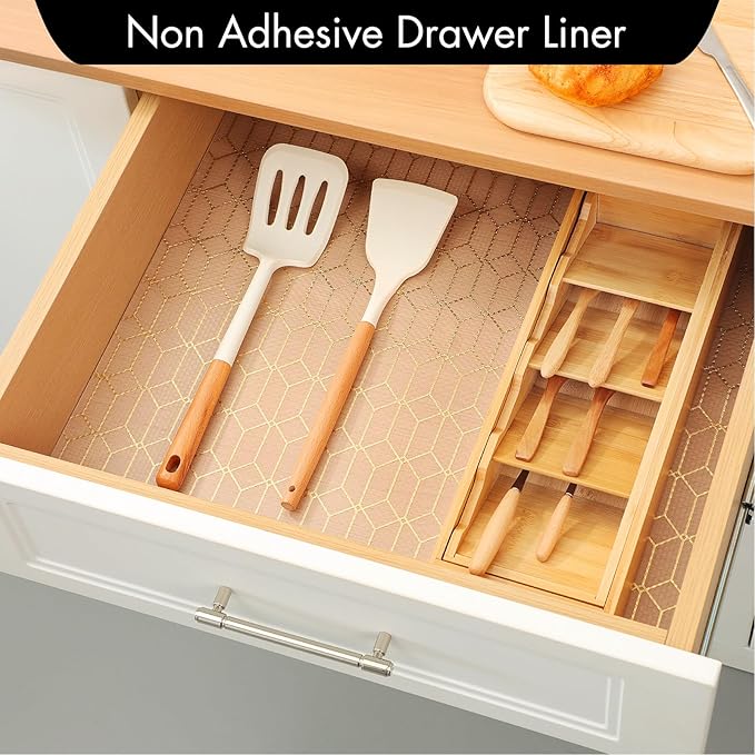 Cooyes Shelf and Drawer Liners for Kitchen Cabinets, Non-Adhesive Cabinet Liner, EVA Waterproof Durable Non-Slip Drawer Mats for Shelves, Fridge, Storage, Kitchen Cupboards – Modern Pattern