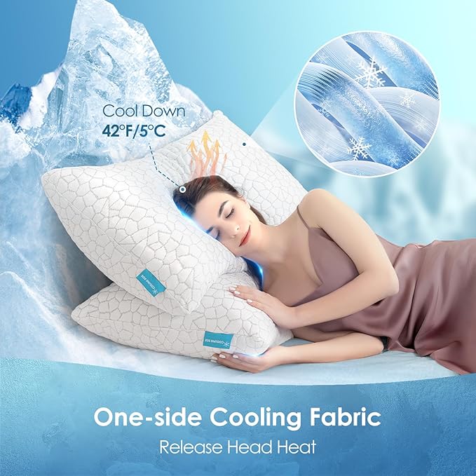 SUPA MODERN Cooling Bed Pillows for Sleeping 1 Pack Shredded Memory Foam Pillows Adjustable Cool Pillow