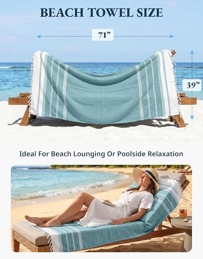 LANE LINEN 4 Pack Beach Towels – Oversized, Pre-Washed, Quick Dry, Sandproof, Lightweight & Absorbent Travel Towels – Extra Large Pool/Bath Towel – Multi