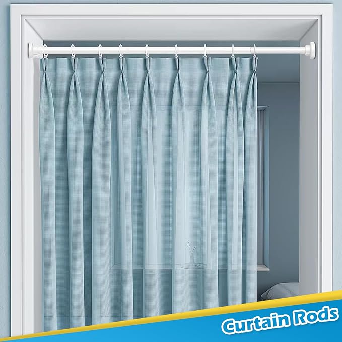 Tension Rod 18 to 28 Inch Spring Loaded Curtain Rods No Drilling Adjustable Short Spring Tension Rods White Expandable Pressure Curtain Rod for Closet, Cupboard, Window, Wardrobe
