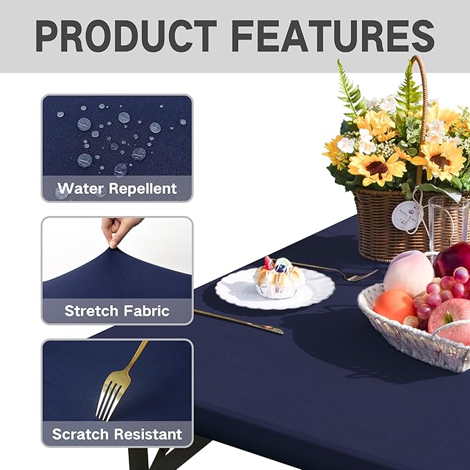 Square Fitted Table Cover Elastic Tablecloth 3ft Stretch Spandex Table Top Cover for Dining Indoor Outdoor Party Navy 36X36 Inch