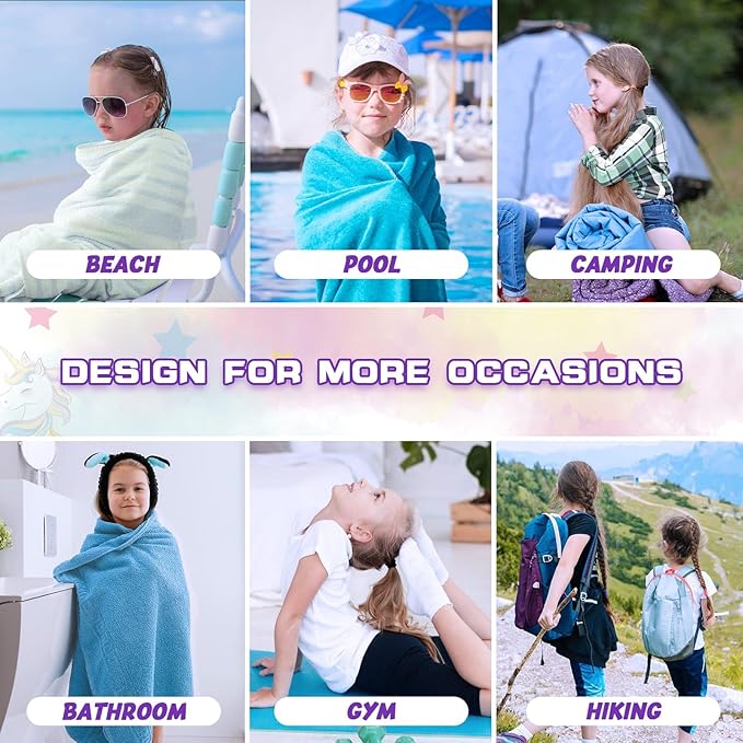 WERNNSAI Unicorn Beach Towel for Girls - 30” x 60” Kids Sand Free Swim Towels for Girls Bath Pool Camping Travel Towel Quick Dry Ultra Absorbent Super Soft Beach Blanket Bath Shower Towel