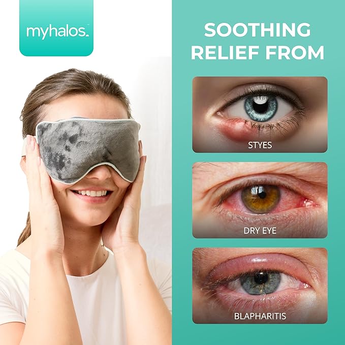 MyHalos® Eye Mask for Dry Eyes - Steam Warm Compress for Eyes - Remove Styes, Chalazion Therapy Warming and Heating Pad Hot Compress - Moist Heat Mask for Blepharitis & MGD