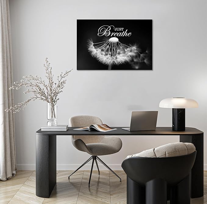 SKASNFAI Zen Wall Art Just Breathe Canvas Picture Positive Inspirational Dandelion Framed Artwork Poster Mental Health Office Pictures Wall Decor for Bathroom (28L x 44W)