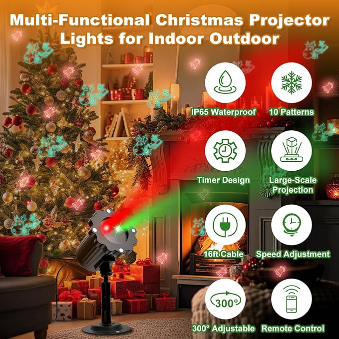Christmas Projector Lights Outdoor, Waterproof Christmas Decorations Led Lights Projector with Remote Control Timer Indoor Firefly Light for Xmas Yard Garden Holiday Party Home Decor Landscape Patio