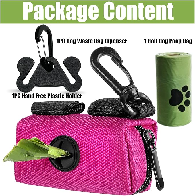 Black and Pink Dog Waste Bag Dispensers - Leash Attachment Dog Poop Bag Holders With Hands-Free Holder Carriers