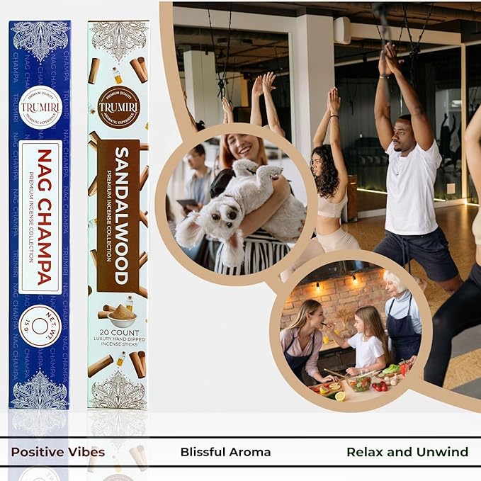 Trumiri Incense Sticks - Combo Pack of 35 Insence-Sticks - 15 Nag Champa + 20 Sandalwood - Insenses - Insents - Incents - Inscense - Incence - Incienso - All Natural Incense Sticks