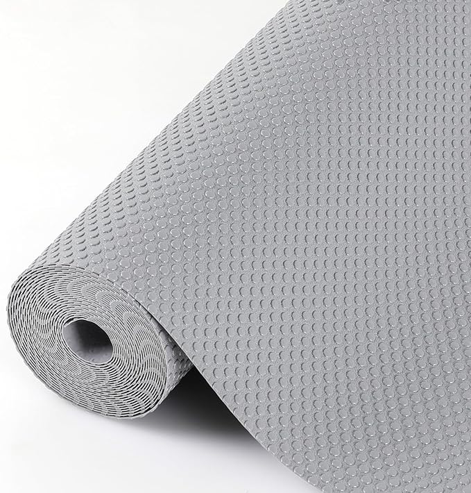 Hersvin Shelf Liners, 12in x 20ft Kitchen Drawer Mats, Non-Adhesive EVA Cupboard Protector, Cabinet Lining (Light Gray/Dot)