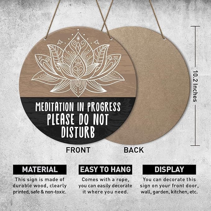 Meditation Room Decor Sign, Yoga Studio Wall Decoration Home Gym Spiritual Room Zen Den Hanging Decor Sign, Please Do Not Disturb Sign, Gifts for Yoga Instructor Lover, Meditation in Progress