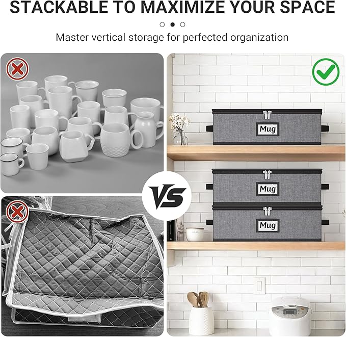 MISSLO Large Capacity China Storage Containers Hard Shell Plate Storage Containers, Kitchen Packing Moving Boxes for Dishes, Dinnerwares, Mugs Protectors, Grey, Mug Storage