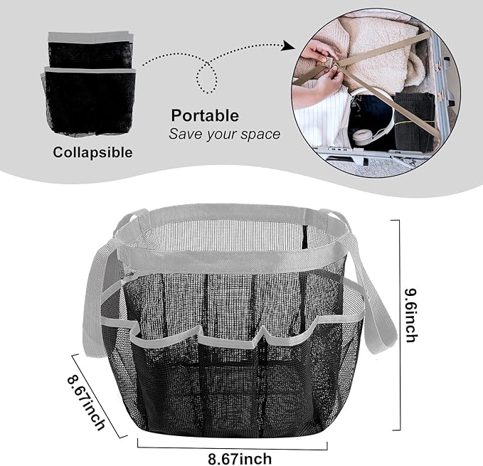 Attmu Mesh Shower Caddy Portable, Quick Dry Hanging Shower Tote Bag for College Dorm Room Essentials, Large Capacity Shower Caddy Dorm for Bathroom Gym Swimming