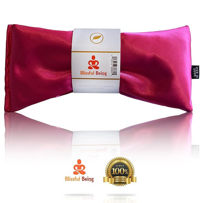 Lavender Eye Pillow - Hot or Cold Weighted Satin Eye Mask perfect for Sleeping, Yoga, Meditation - Gifts for Women, Birthday, Teachers - Natural Herbal Relaxation (Hot Pink)