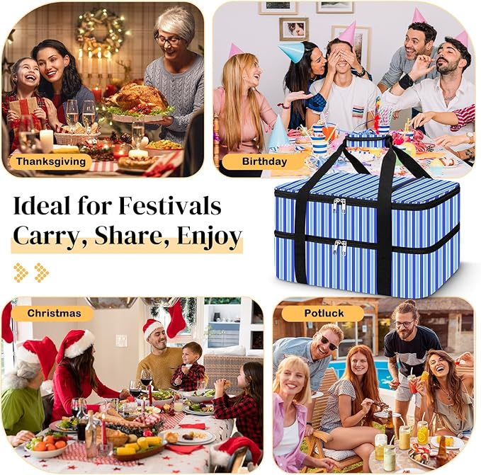Coobiiya Insulated Casserole Carrier – Portable Tote for Hot or Cold Food, Warmer & Cooler Bag Lunch Bag, Fits 9" x 13" Baking Dish, Ideal for Potluck Parties