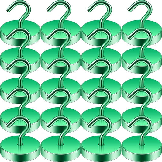 Neosmuk Magnetic Hooks, Cruise Ship Essentials, 100lb+ Heavy Duty Magnetic Hooks for Cruise Cabins, Refrigerator, Grill, Hanging, and Travel | Extra Strong Must-Haves Magnet Hook,Green,Pack of 20