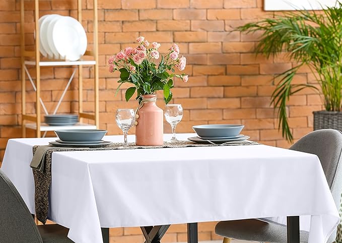 Utopia Kitchen Square Table Cloth 2 Pack(60x60 Inches, White), Tablecloth Machine Washable, Polyester Table Cover for Dining, Buffet Parties, Picnics, Events, Weddings and Restaurants